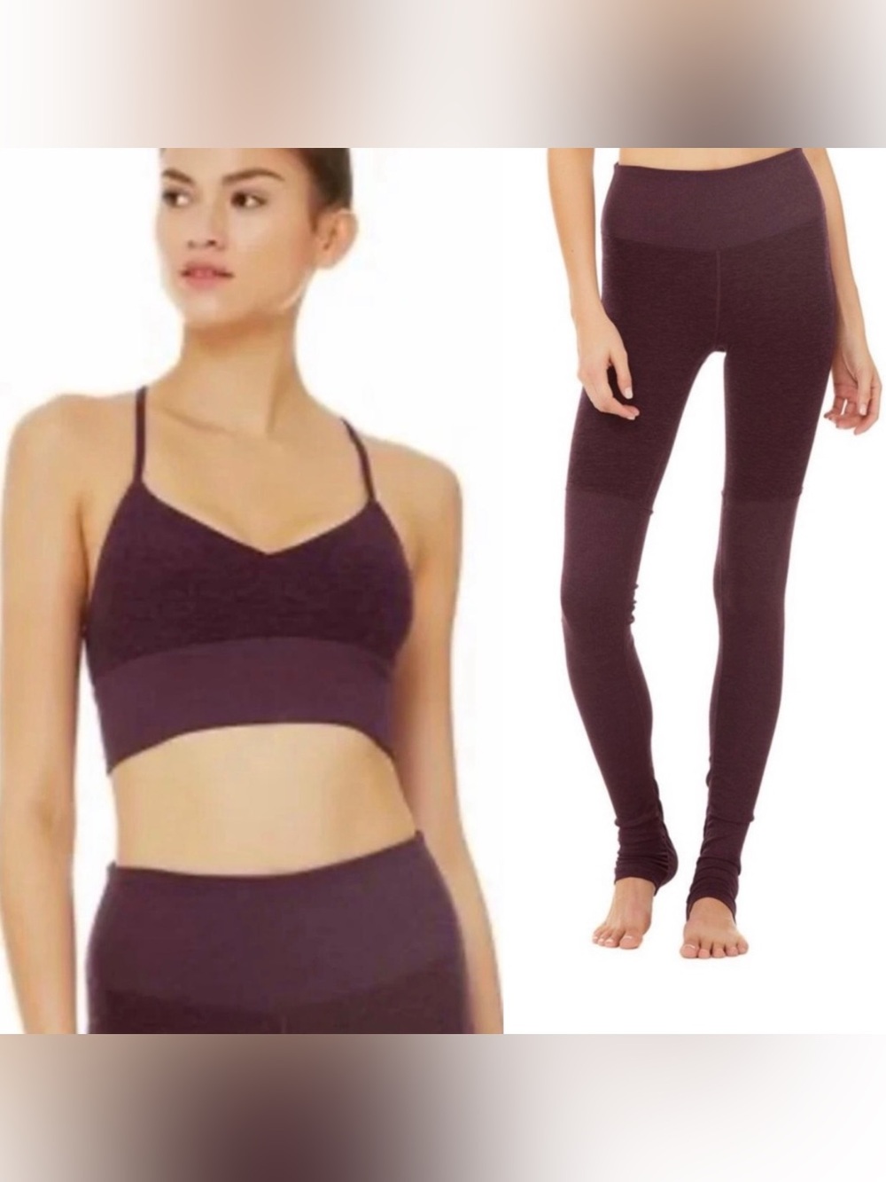 ALO Lavish Bra and Goddess Leggings Set Black Plum Heather Size Small